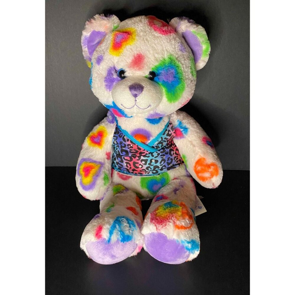 Build A Bear Peace Sign Hearts White Purple Plush w Cheetah Tank Top BAB
